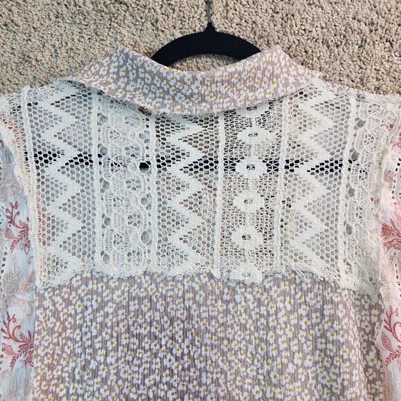 POL Boho Babe mixed media floral Blouse Multi-Color Pattern Women's Size Medium - Picture 9 of 15